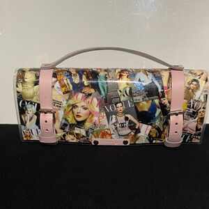 Vogue Print Women's Clutch with Pink Straps